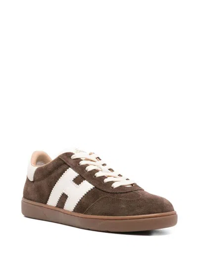 Hogan Low-top Suede Sneakers With Contrasting Stripe In Brown