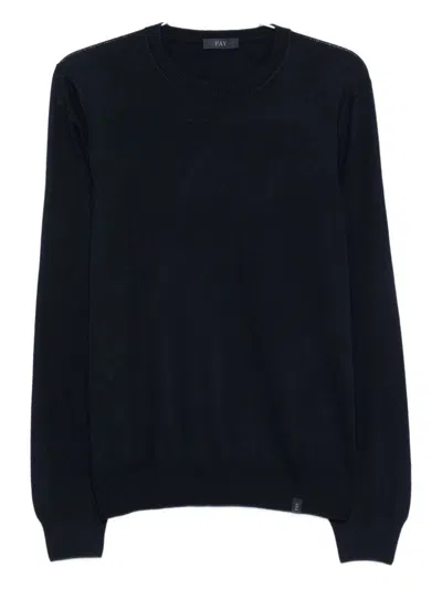 Fay Ribbed Crew Neck Wool Sweater With Long Sleeves In Blue