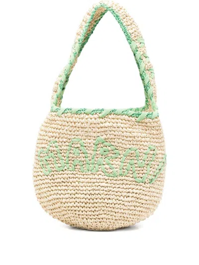 Marni Woven Design Shoulder Bag With Braided Handle In Neutral