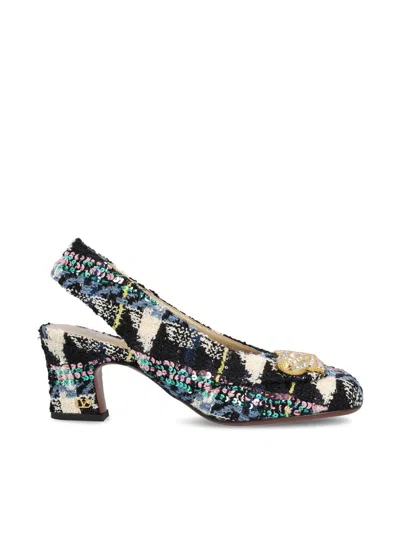 Valentino Adamantine Shiny Tweed Slingback Pumps In Blue