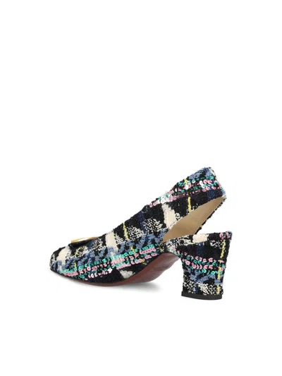 Valentino Adamantine Shiny Tweed Slingback Pumps In Blue