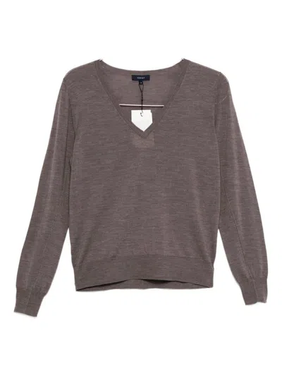 Soeur V-neck Merino Wool Sweater With Seam Detail In Brown