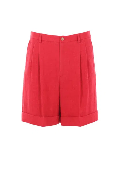 Valentino Straight-leg Pleated Linen Bermuda Shorts In Red