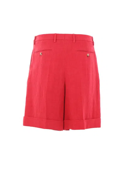 Valentino Straight-leg Pleated Linen Bermuda Shorts In Red
