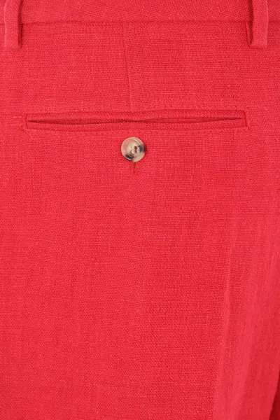 Valentino Straight-leg Pleated Linen Bermuda Shorts In Red