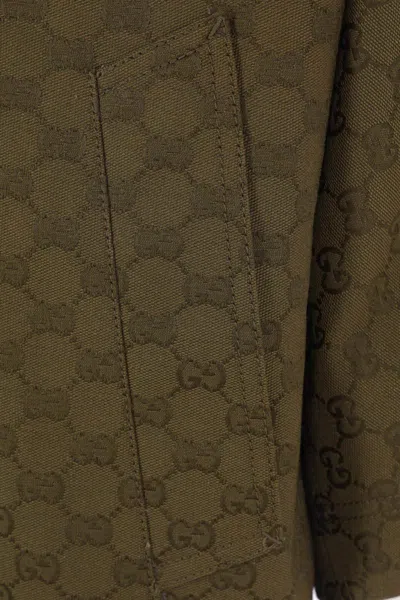 Gucci Gg Monogram Leather-trimmed Oversized Jacket In Green