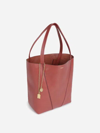 Chloé Spin Tote Bag In Grained Leather In Pink