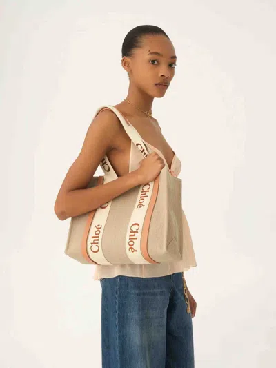 Chloé Women Beige Woody Tote Bag In Nude