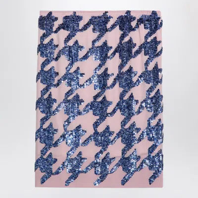 Dries Van Noten Sequin Silk Skirt Houndstooth Pattern In Blue