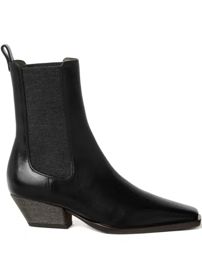 Brunello Cucinelli Leather Chelsea Heeled Boots 50 In Black