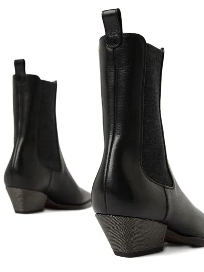 Brunello Cucinelli Leather Chelsea Heeled Boots 50 In Black