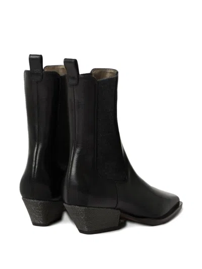 Brunello Cucinelli Leather Chelsea Heeled Boots 50 In Black