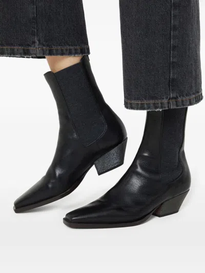 Brunello Cucinelli Leather Chelsea Heeled Boots 50 In Black