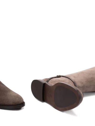 Brunello Cucinelli Suede Boots With Monili Detail In Brown
