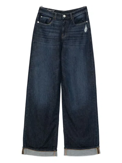 Emporio Armani Wide-leg Trousers With Rolled Cuffs In Blue