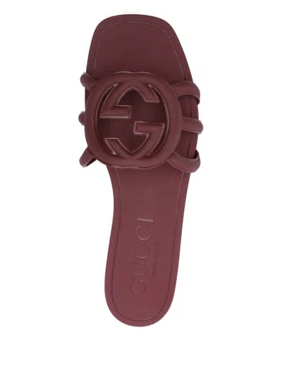 Gucci Palma Gg Rubber Flat Slide Sandals In Burgundy
