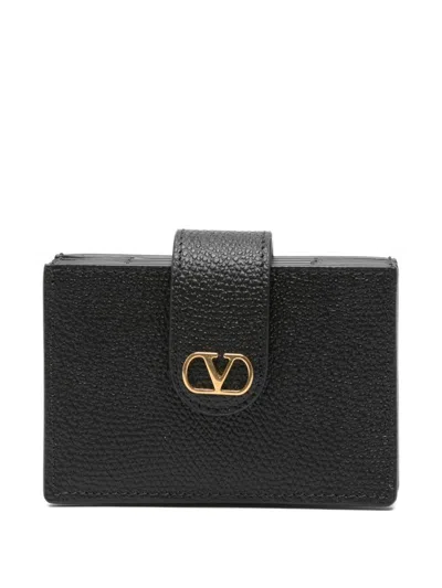 Valentino Garavani Vlogo Signature Leather Card Case In Black