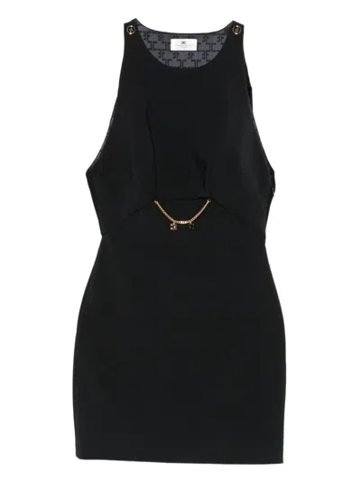 Elisabetta Franchi Sleeveless Round Neck Mini Fitted Chain Dress In Black
