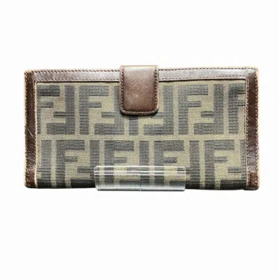 Pre-owned Fendi Brown Canvas Leather Long Wallet (bi-fold) ()