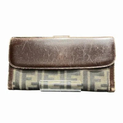 Pre-owned Fendi Brown Canvas Leather Long Wallet (bi-fold) ()