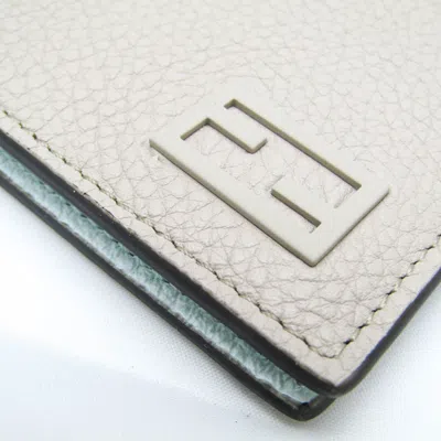 Pre-owned Fendi Light Blue Gray Light Gray Leather Bill Wallet (bi-fold) () In Multi