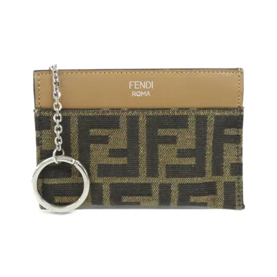 Pre-owned Fendi Silver Sand Canvas Leather Coin Purse/coin Case () In Multi