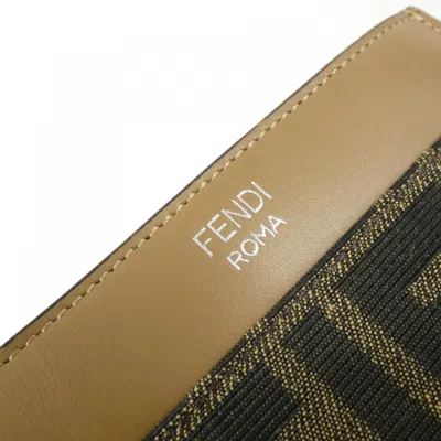 Pre-owned Fendi Silver Sand Canvas Leather Coin Purse/coin Case () In Multi
