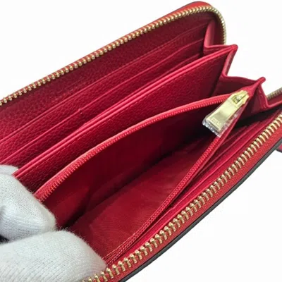 Pre-owned Furla Red Color Leather Long Wallet (bi-fold) ()