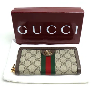 Pre-owned Gucci Beige Gg Canvas Leather Long Wallet (bi-fold) ()