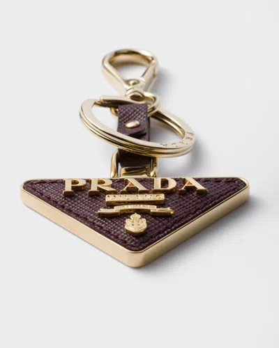 Prada Saffiano Leather And Metal Keychain In Multicolor