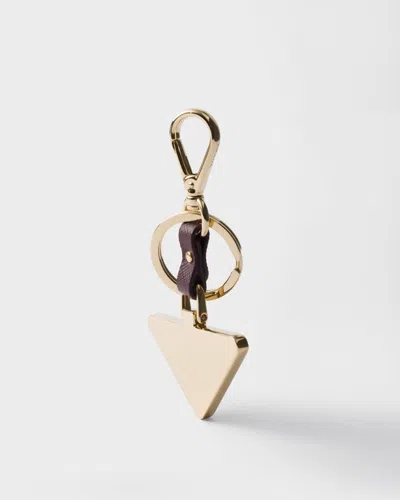 Prada Saffiano Leather And Metal Keychain In Multicolor
