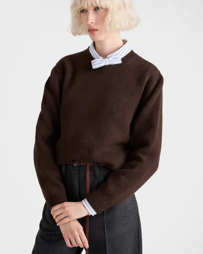 Prada Wool And Cashmere Crew-neck Sweater Clothing In Brown
