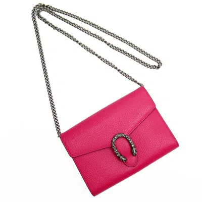Pre-owned Gucci Pink Leather Chain/shoulder Wallet ()