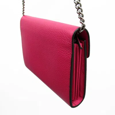 Pre-owned Gucci Pink Leather Chain/shoulder Wallet ()