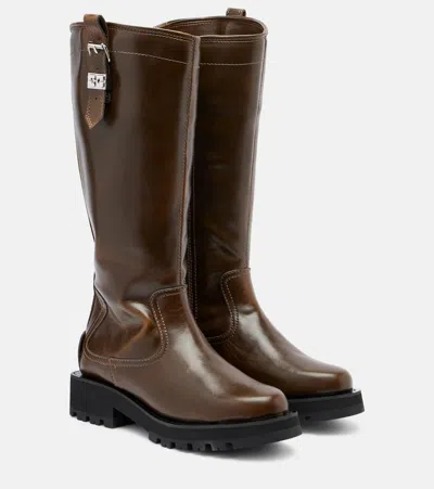 Ganni Studs High Boot Crinkle In Brown