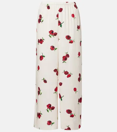 Khaite Raspberry Floral Print Wide-leg Cupro Pants In White