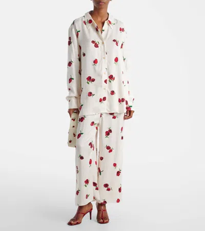 Khaite Raspberry Floral Print Wide-leg Cupro Pants In White