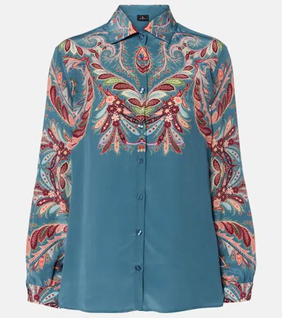 Etro Paisley Print Silk Shirt In Blue