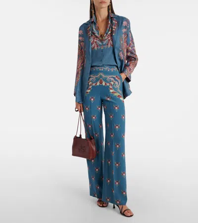 Etro Paisley Print Silk Shirt In Blue
