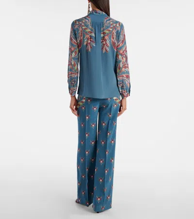Etro Paisley Print Silk Shirt In Blue