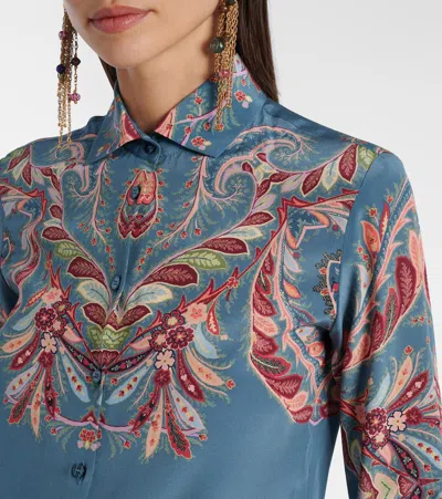 Etro Paisley Print Silk Shirt In Blue