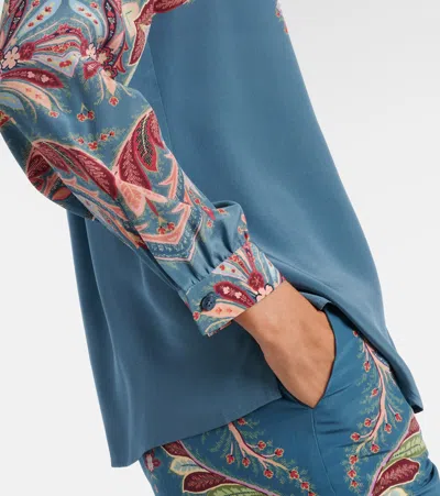 Etro Paisley Print Silk Shirt In Blue