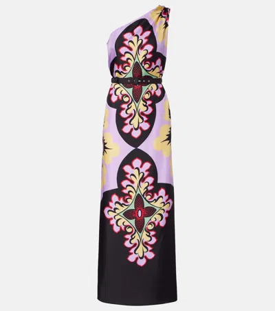 La Doublej Roy One-shoulder Printed Silk-twill Maxi Dress In Pink
