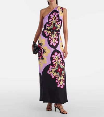 La Doublej Roy One-shoulder Printed Silk-twill Maxi Dress In Pink