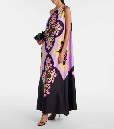 La Doublej Roy One-shoulder Printed Silk-twill Maxi Dress In Pink