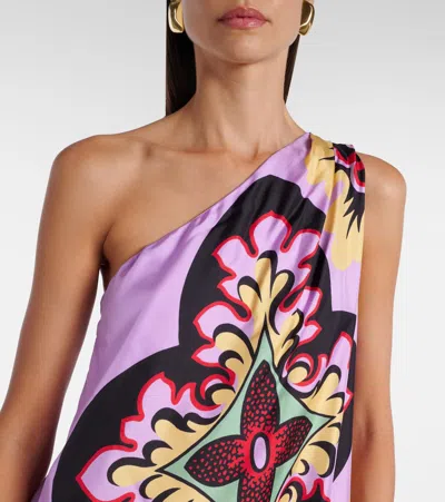 La Doublej Roy One-shoulder Printed Silk-twill Maxi Dress In Pink