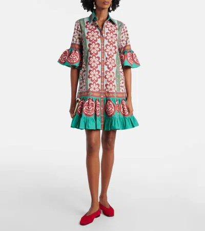 La Doublej Choux Floral-print Cotton-poplin Mini Shirt Dress In Multi