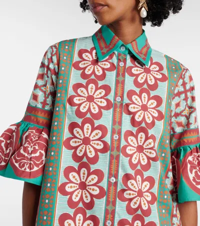 La Doublej Choux Floral-print Cotton-poplin Mini Shirt Dress In Multi