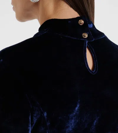 Rabanne Asymmetric Ruched Embellished Velvet Turtleneck Dress In Blue