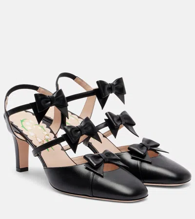 Valentino Garavani Bowow 75 Leather Slingback Pumps In Black
